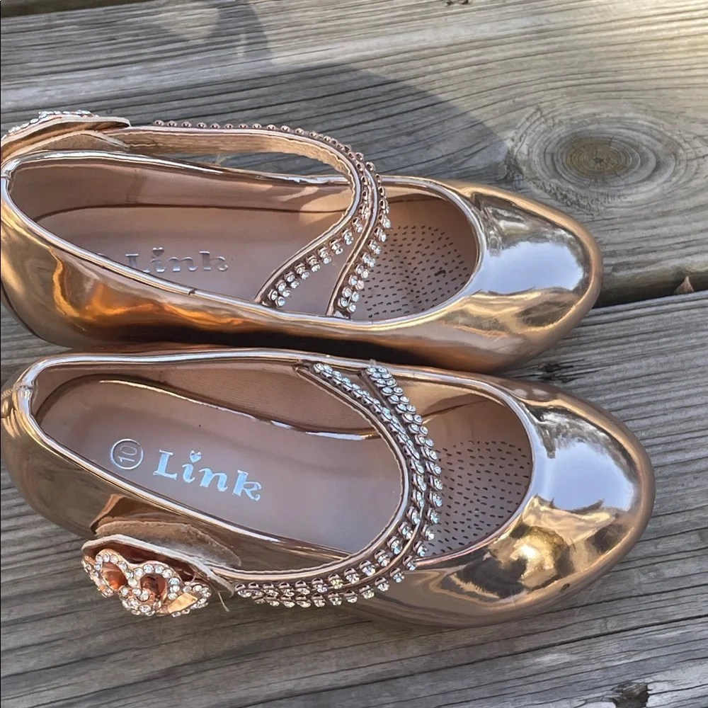 Girls Link Rose Gold Patent Mary Jane Dress Shoes Size 10